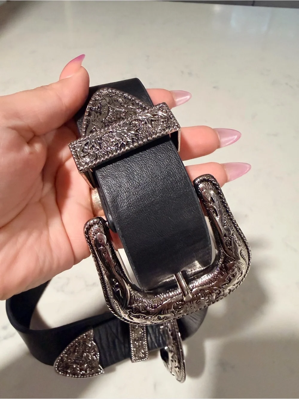 B-Low the Belt Black Double Western Buckle Belt with Silver Hardware